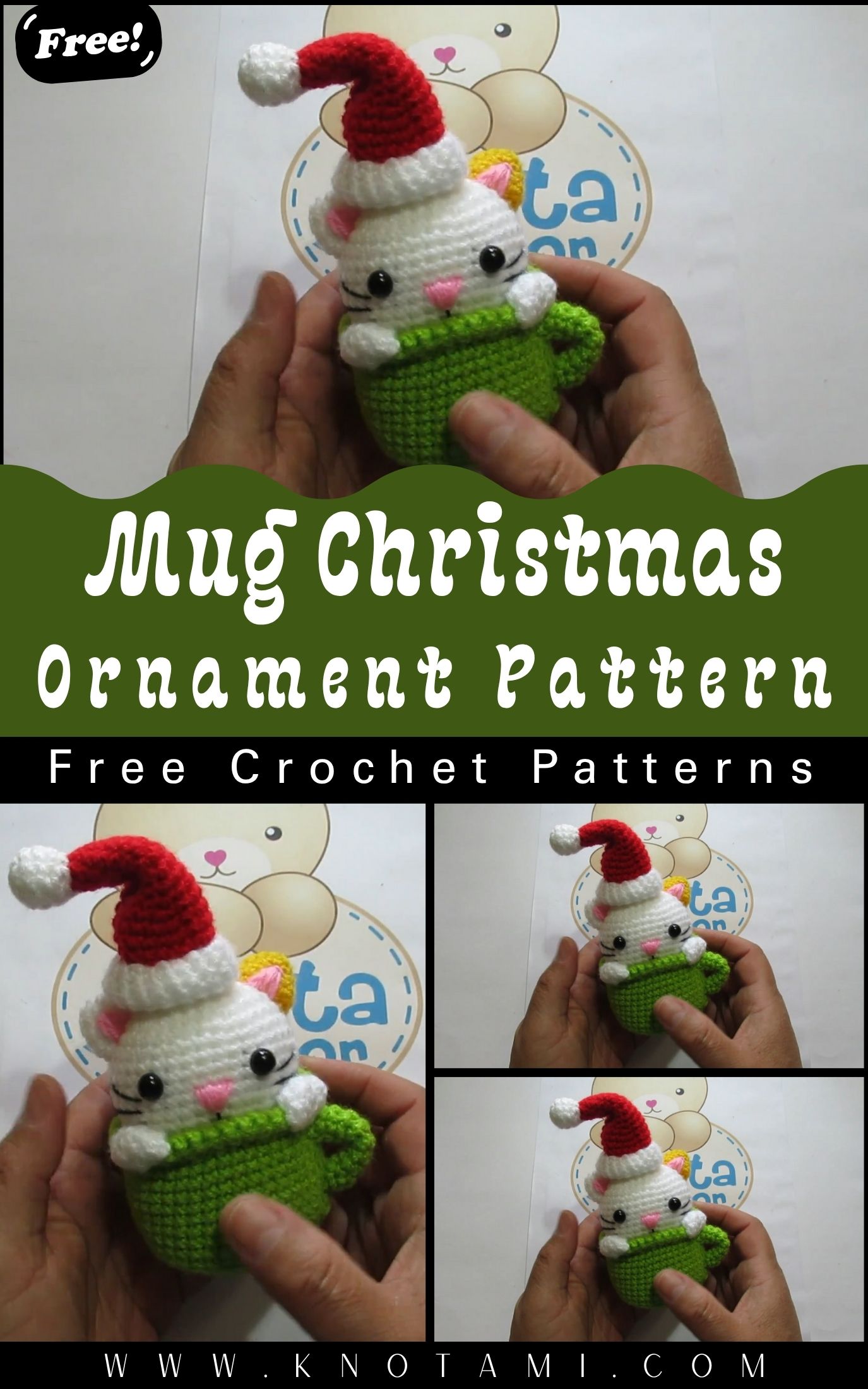 Crochet Kitten Mug Christmas Ornament Amigurumi Pattern