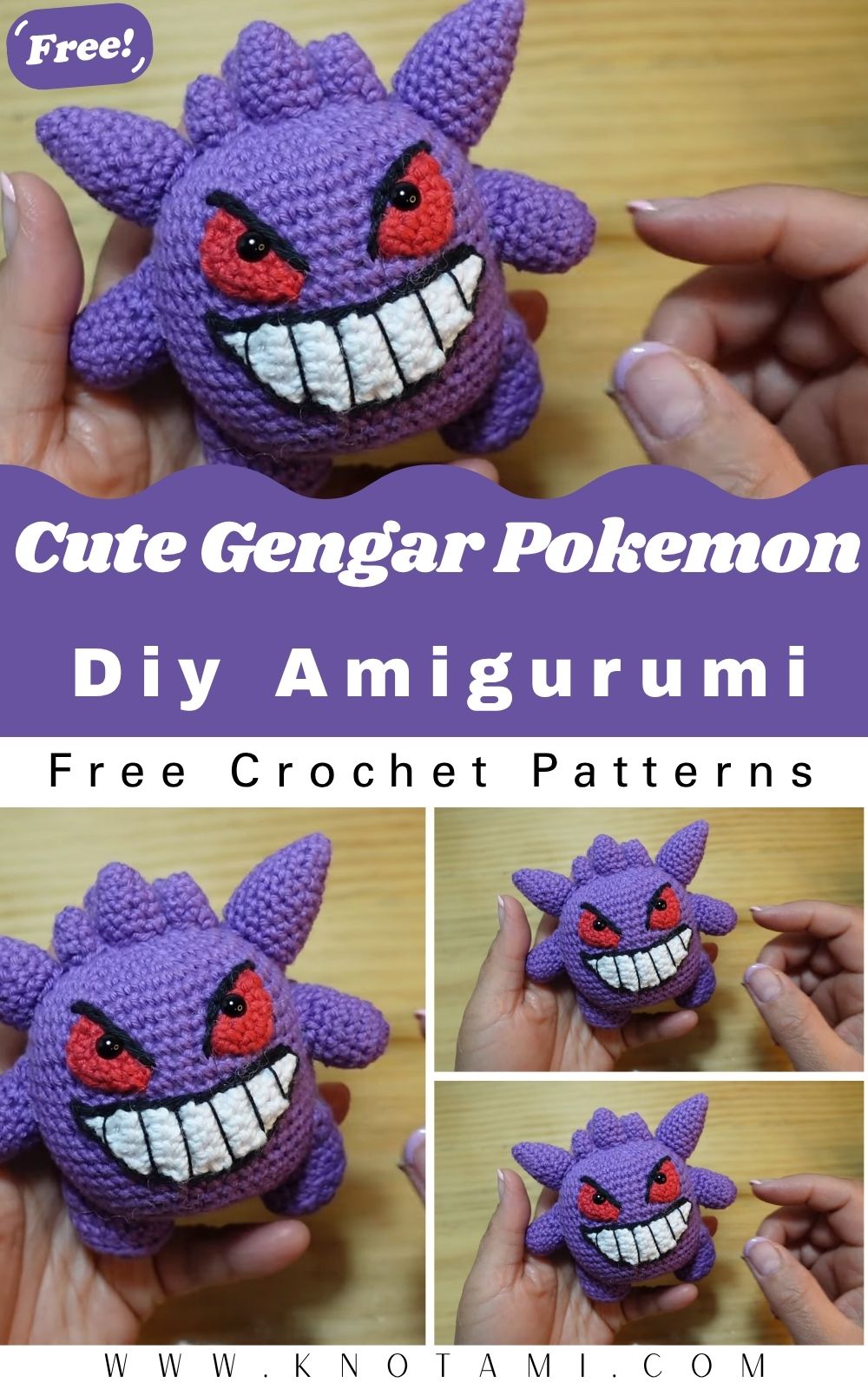DIY Crochet Cute Gengar Pokemon Amigurumi Pattern