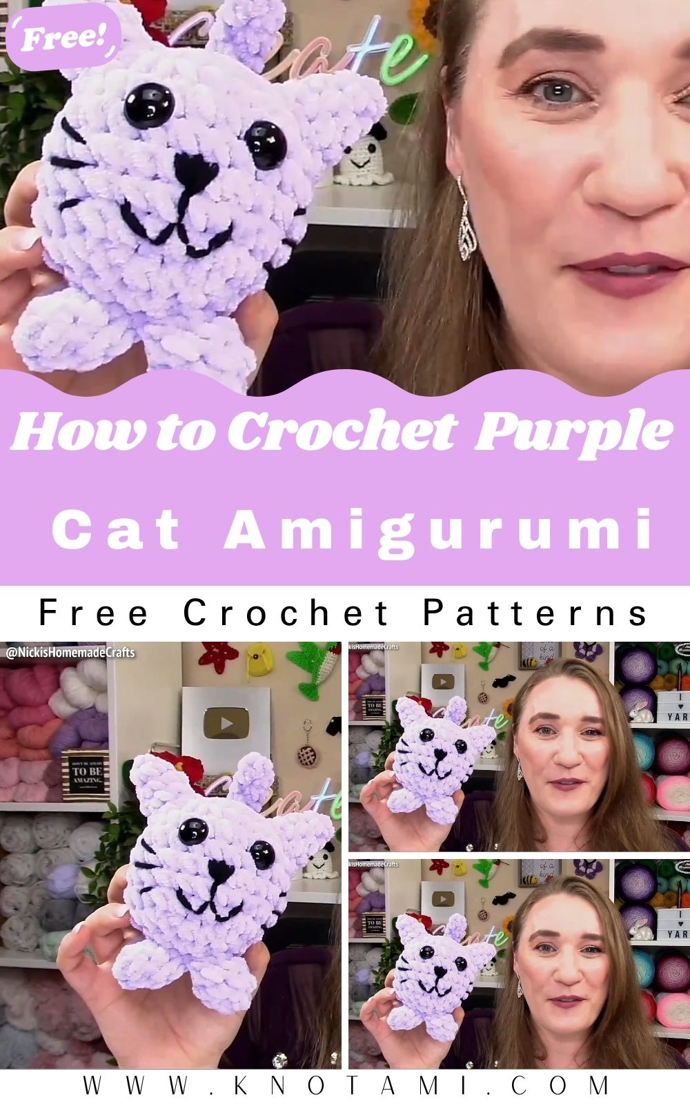 How to Crochet Cat Purple Chenille Amigurumi Pattern