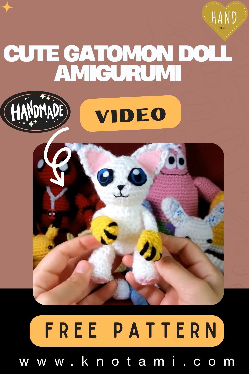 Crochet Cute Gatomon Doll Amigurumi Pattern Toy