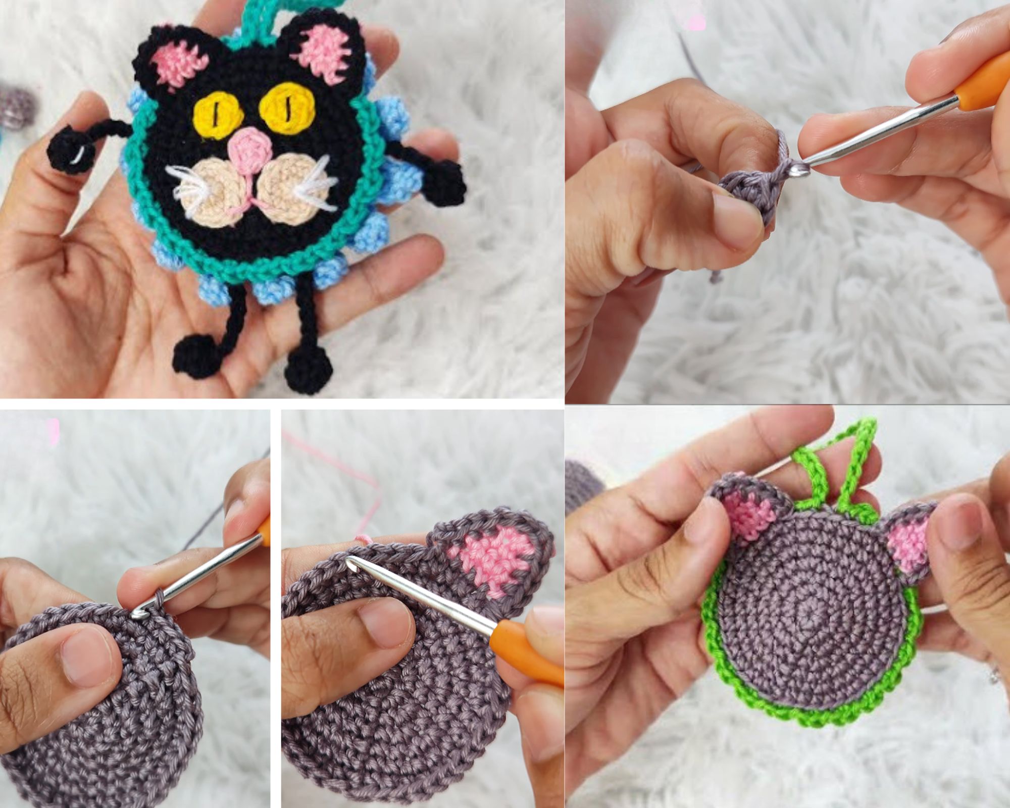 Easy Crochet Tropical Kitty Keychain Amigurumi Pattern