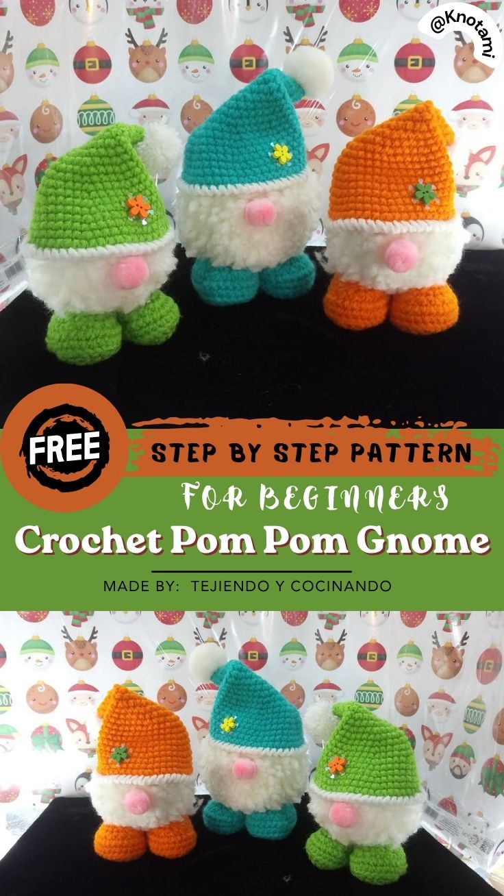 Crochet Pom Pom Gnome Pattern with Colorful Pointed Hats