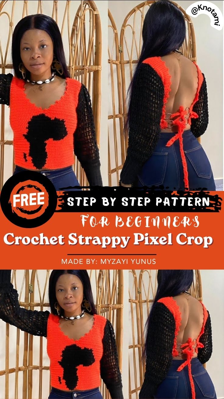 Crochet Strappy Pixel Crop Graphgan With Africa Map Pattern