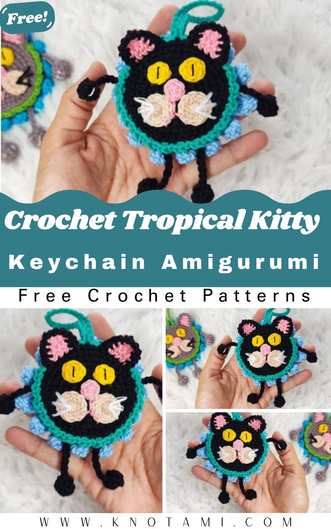 Easy Crochet Tropical Kitty Keychain Amigurumi Pattern
