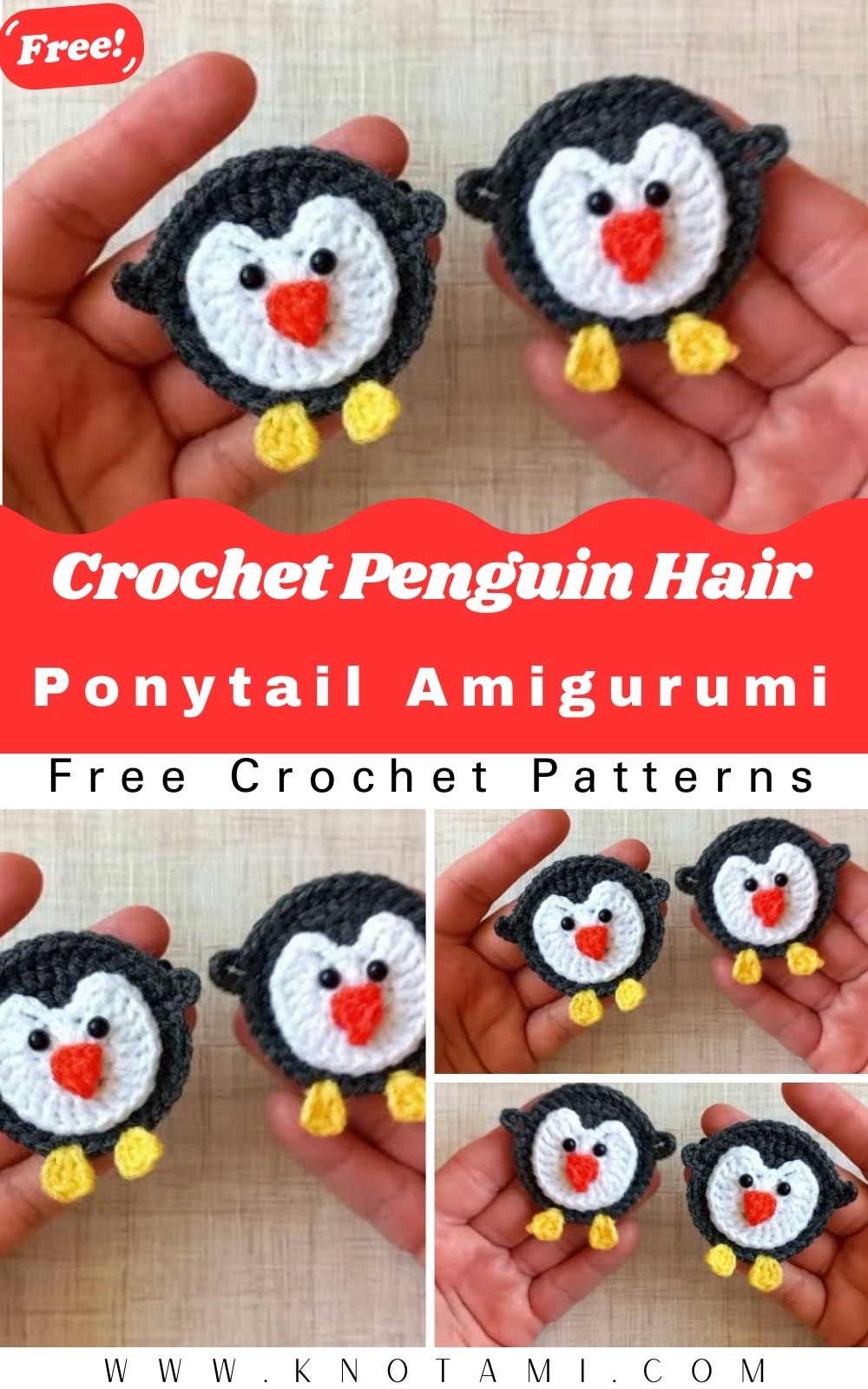 Kids Crochet Penguin Hair Tie Ponytail Amigurumi Pattern