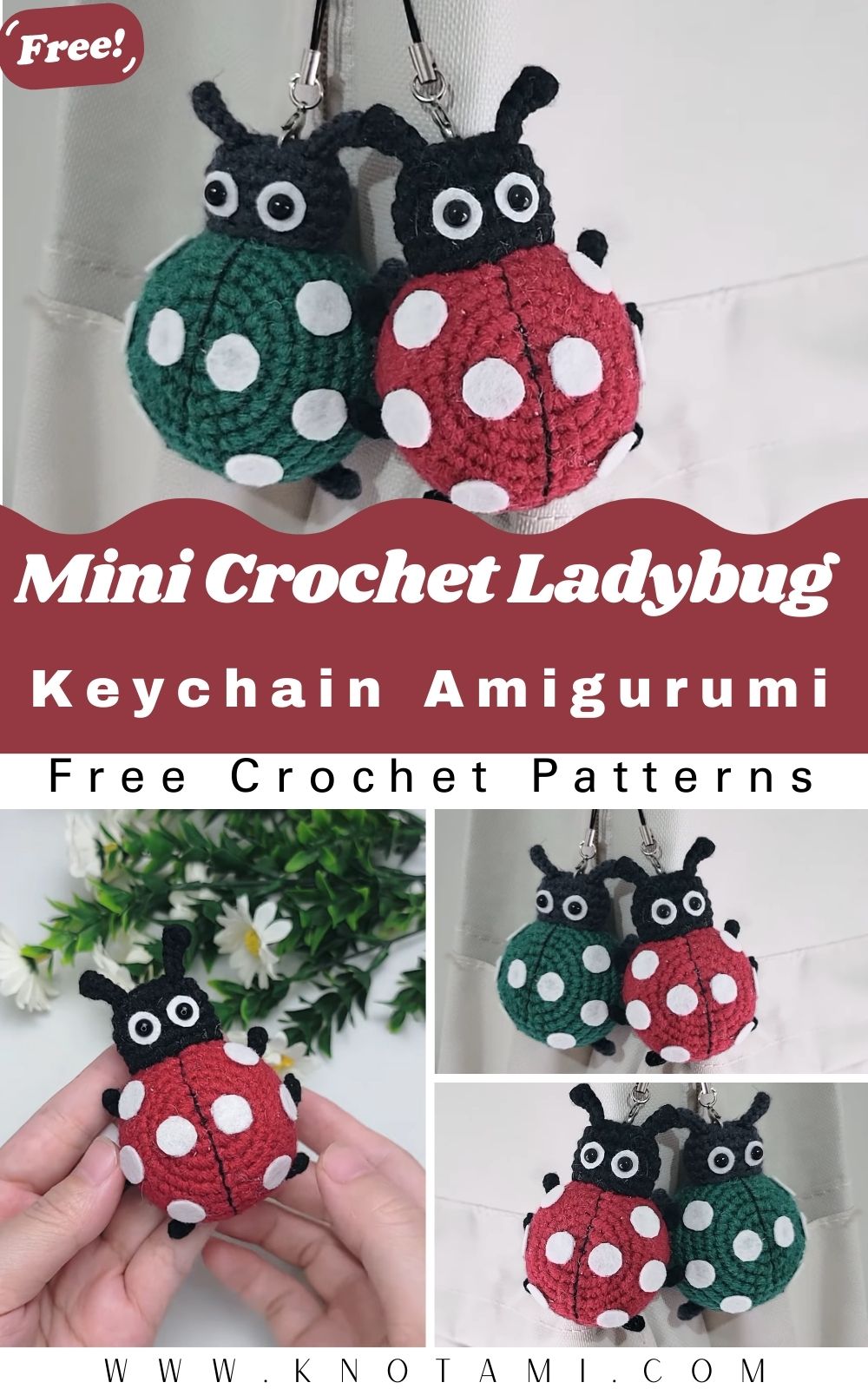 Mini Crochet Ladybug Charm Keychain Amigurumi Pattern Toy