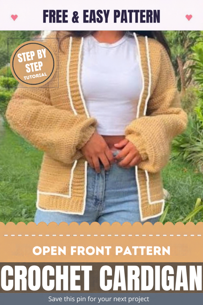 Finished open front crochet cardigan draped loosely over the shoulders