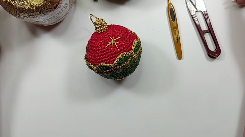 Crochet Baroque Red and Gold Christmas Ornament