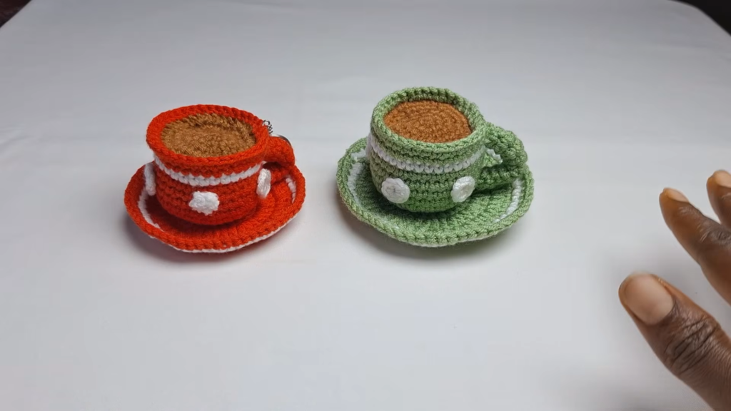 Crochet Coffee Cup Keychain With Matching Saucer
