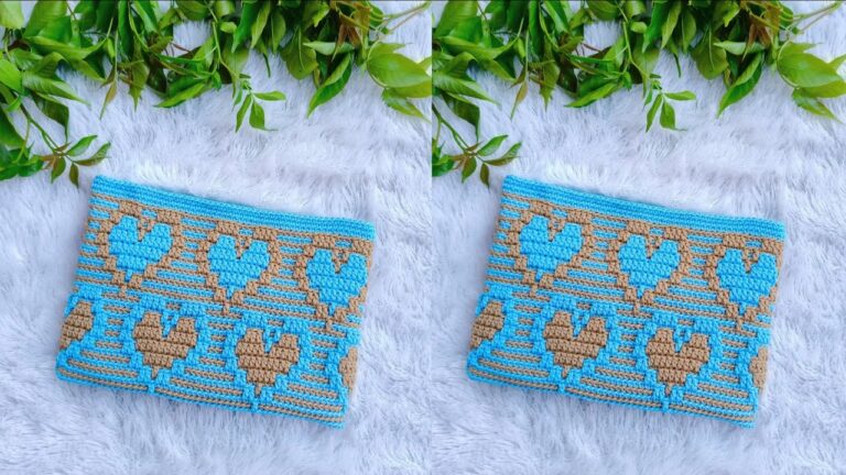 Crochet Mosaic Wallet With Two Tone Hearts