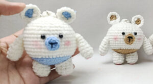 Crochet Round Bear Keychain With Blue Nose (2)