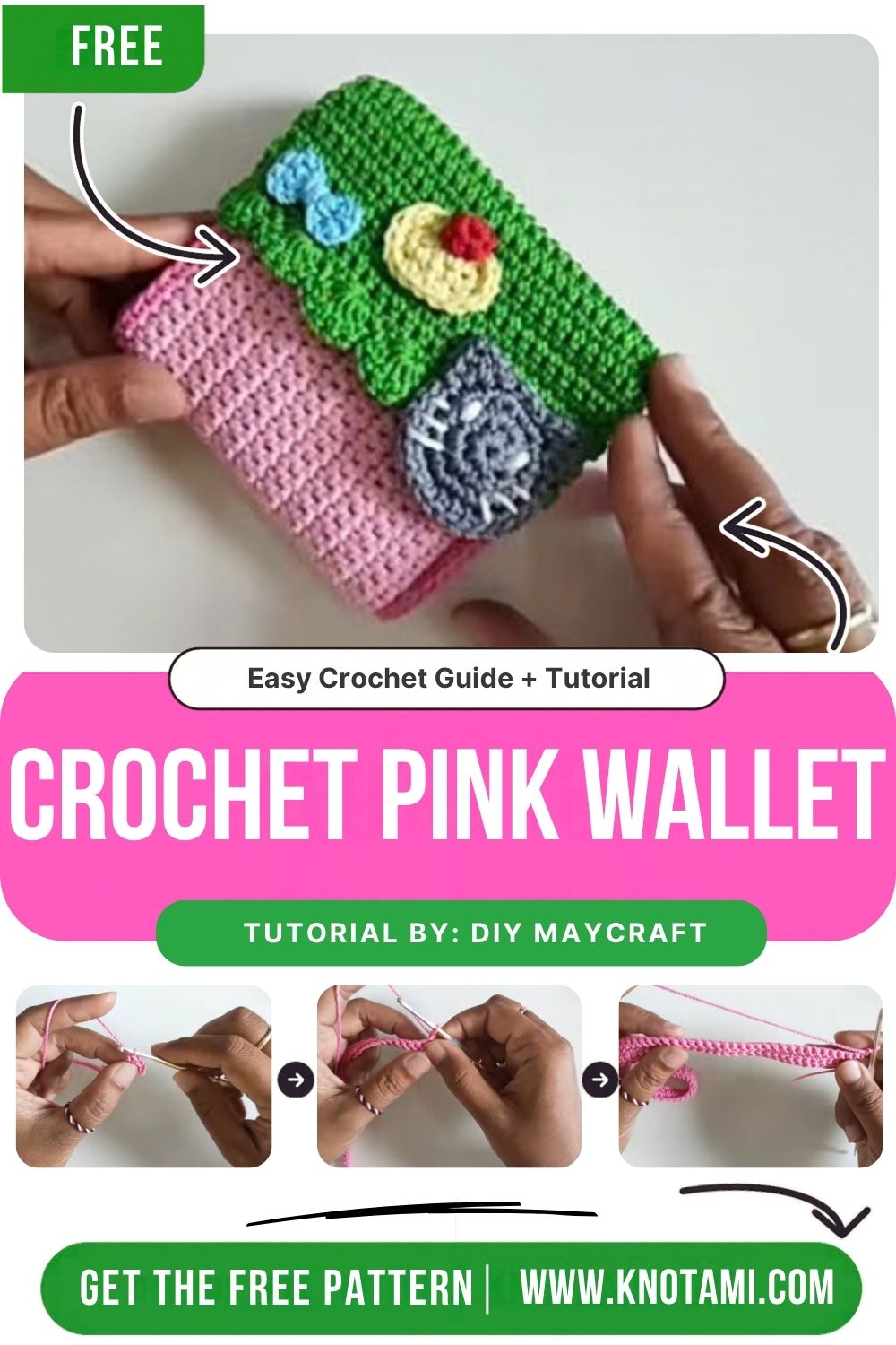 Easy Crochet Pink Wallet Pattern With Cash Pockets