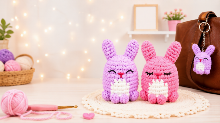 Free Crochet Sitting Bunny Keychain Pattern