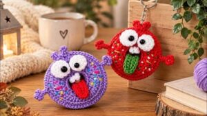 Free Quirky Crochet Crazy Donut Keychain Amigurumi Pattern