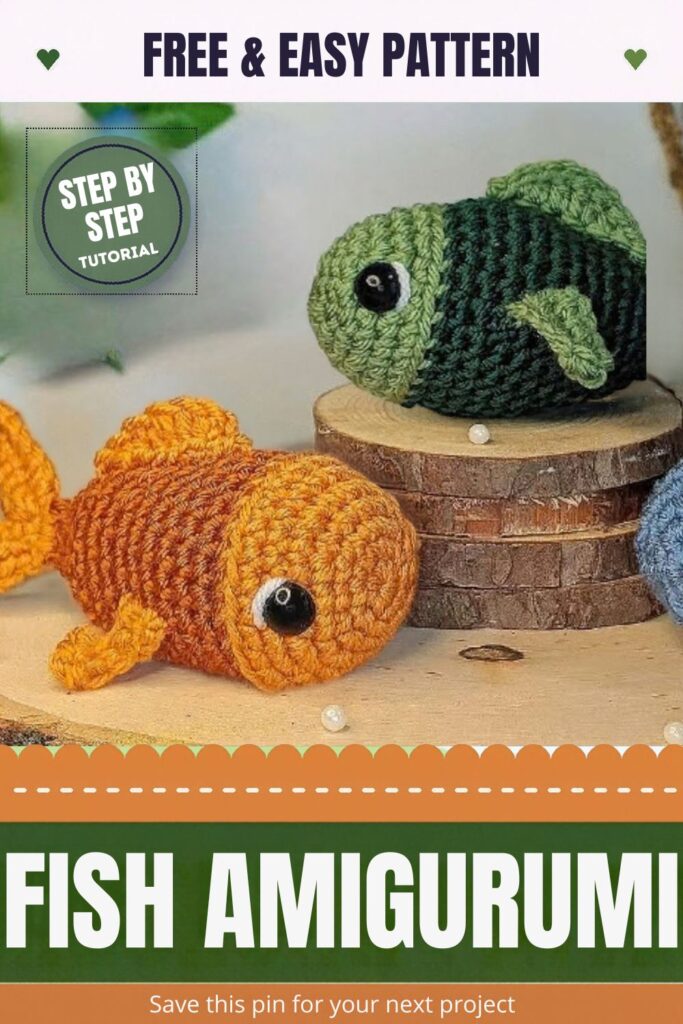 Handmade crochet fish amigurumi in gold and orange yarn