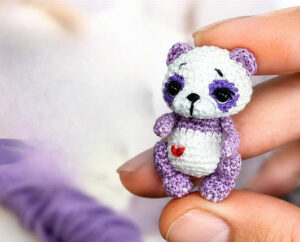 Mini Crochet Panda Amigurumi With Purple Accents
