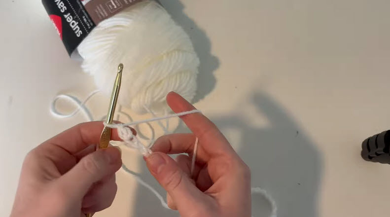 Starting a loose foundation chain with white yarn.