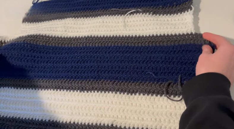 Striped front panel for the oversized crochet sweater pattern.
