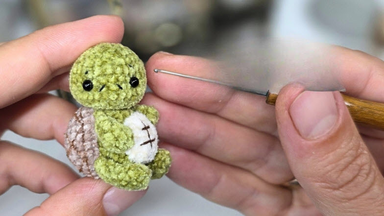 Tiny Crochet Turtle Amigurumi With Stitched Shell