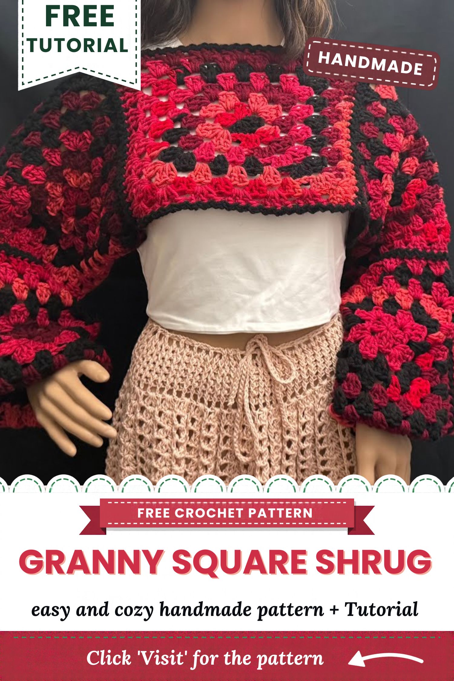 Crochet Granny Square Shrug with Black Edging