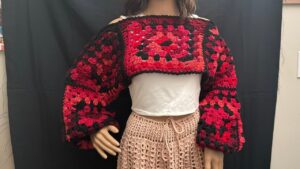 Crochet Granny Square Shrug with Black Edging