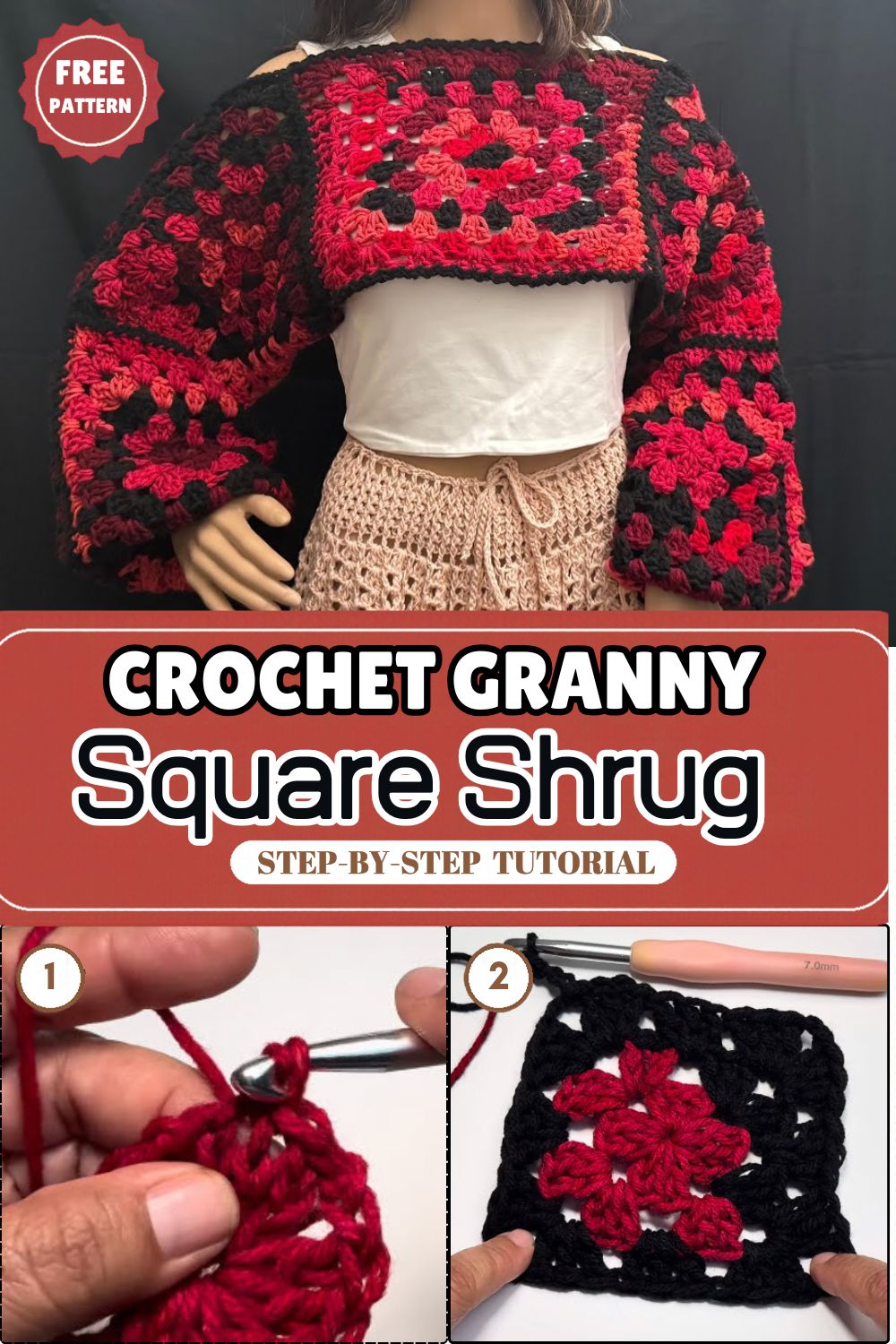 Crochet Granny Square Shrug with Black Edging