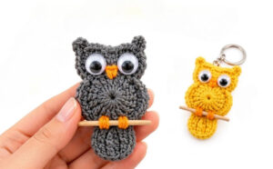 Crochet Owl Keychain Pattern With Wooden Perch